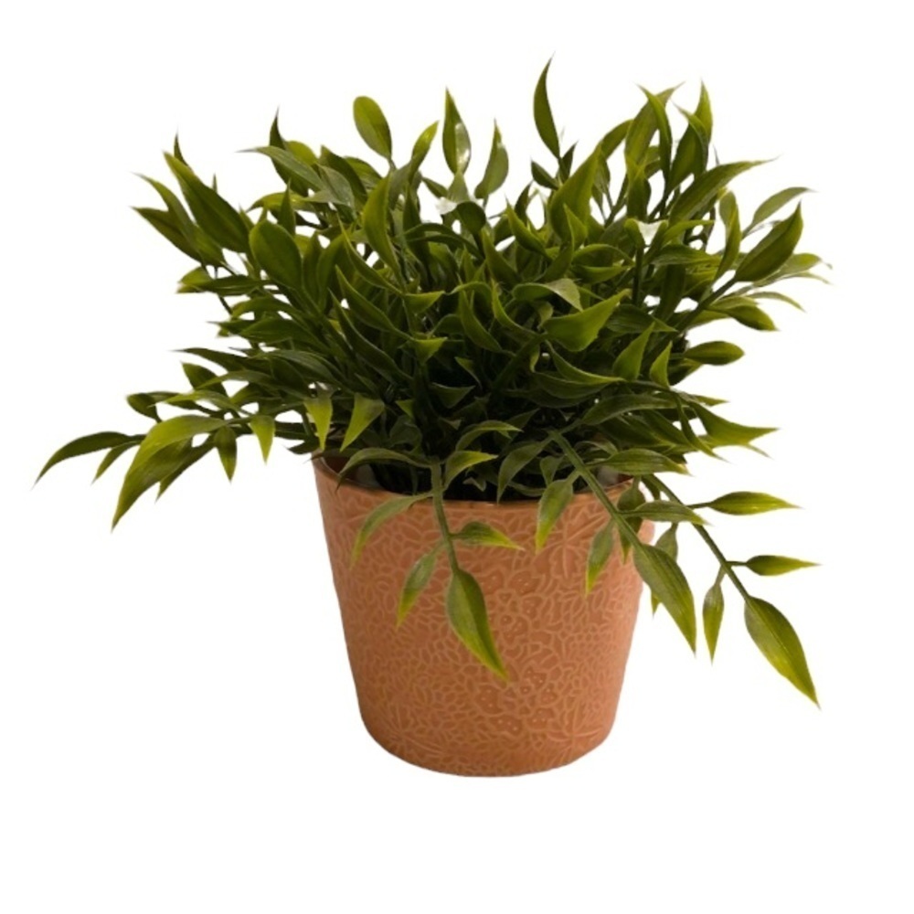 2 Boho Coral/Peach Plant Cover Pots with Embossed Lace Pattern​​​​